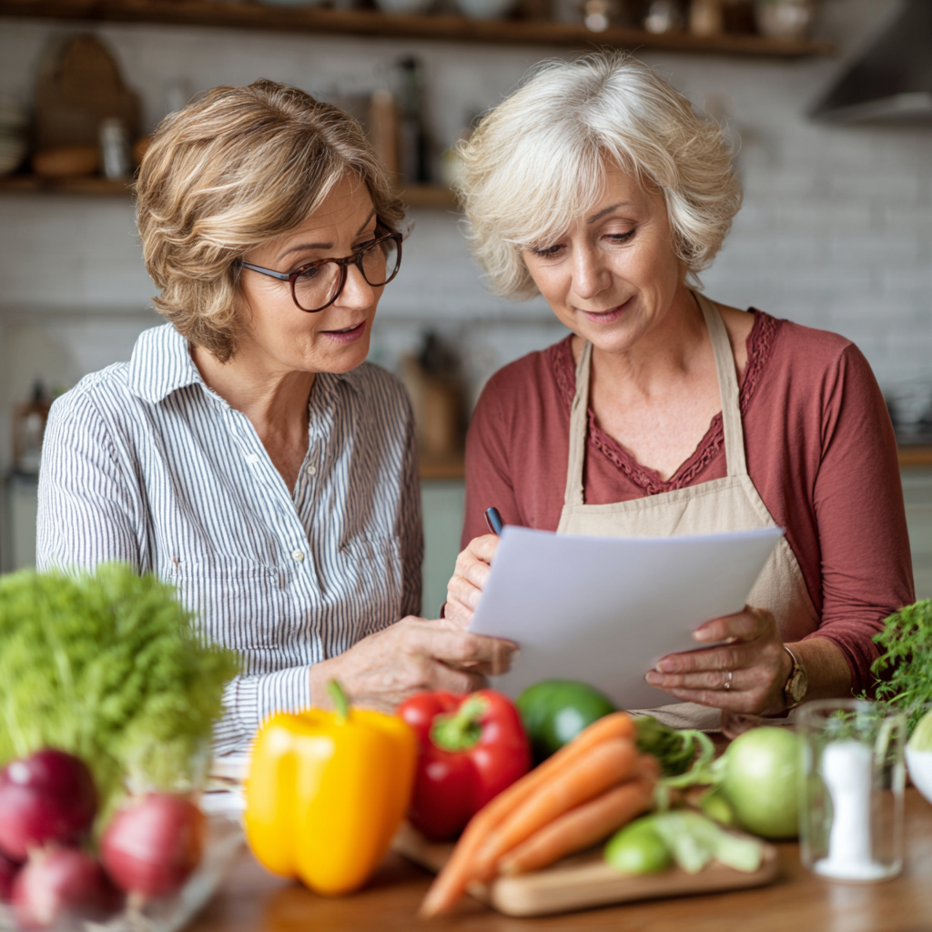 mature adult reviewing personalized meal plan with nutritionist consultation